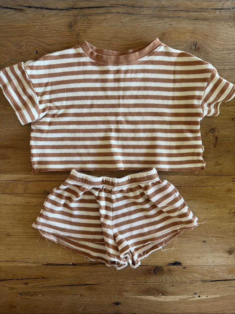Rylee + Cru Striped Two-Piece Cotton Set in Cream and Brown